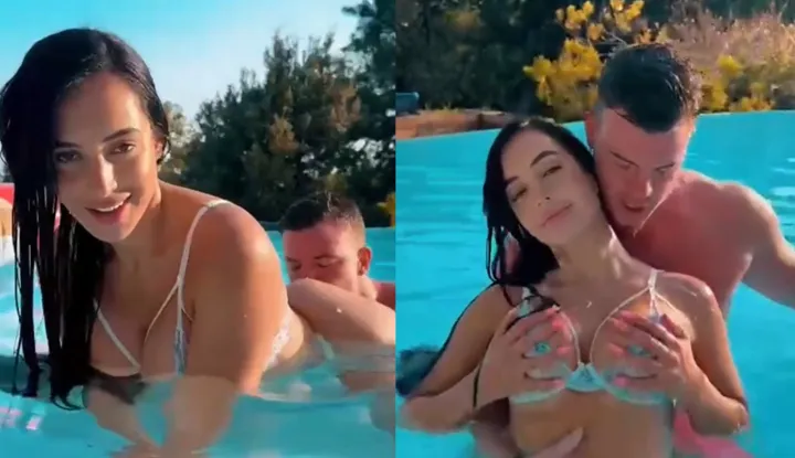 Adrien Laurent và LÉA MARY đang bắn đại bác tại hồ bơi