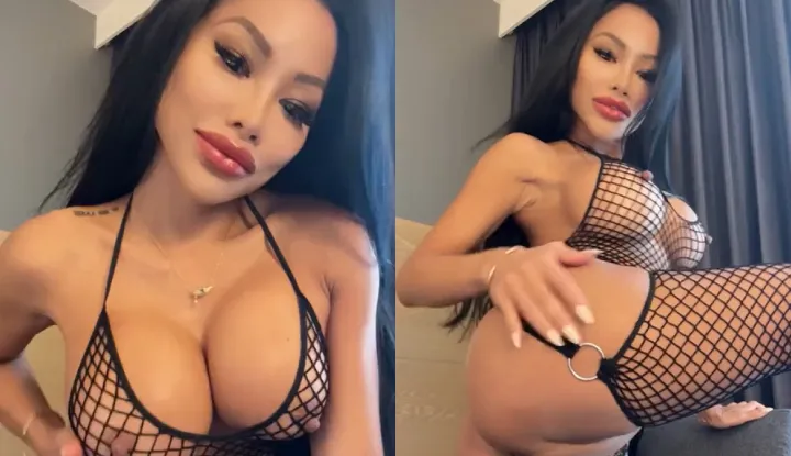 CJ Miles - Wearing Sexy Black Bodystocking, Close-up of Beautiful Breasts, Buttocks & Thighs, Real Tempting