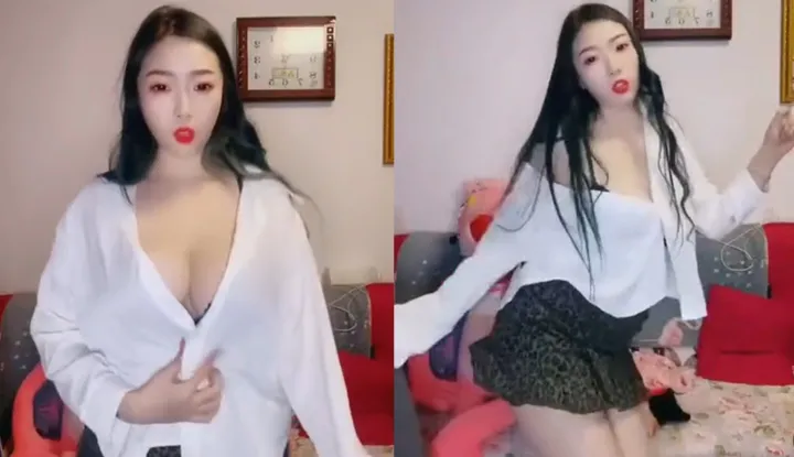 Sœur Xin, une beauté voluptueuse de KuaiShou, en chemise blanche, un autoportrait ultra-sexy